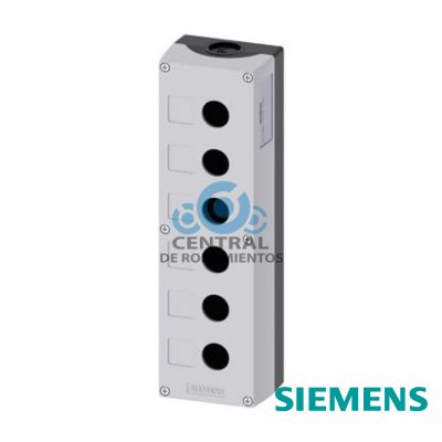 caja para aparatos de mando, 22 mm, redondo, caja de plastico, Parte superior de la caja de color gris, 6 puntos de mando de plastico, rebaje para plaquitas de inscripcion, sin equipamiento