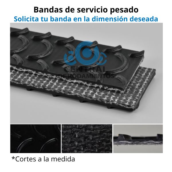 Banda para transporte en pendientes pronunciadas, patrón de crestas, 120 PIW, PVC con tejido de poliester, B-PVC120-CRES