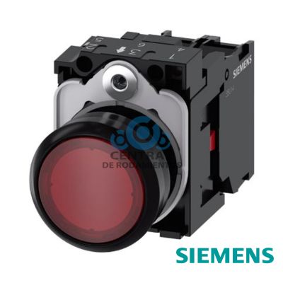 pulsador luminoso, 22 mm, redondo, plastico, rojo, boton, rasante, momentaneo, con soporte, 1NC, modulo de LED con LED intgr. 24 V AC/DC, borne de tornillo