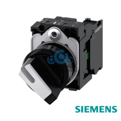 Selector/Maneta, iluminable, 22 mm, redondo, plastico, blanco, selector, corto, 2 posiciones O-I, sostenido, 10:30h/13:30 h, con soporte, 1 NA, borne de tornillo