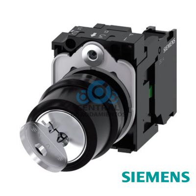 Interruptor de llave RONIS, 22 mm, redondo, plastico, N.Âº de cerradura SB30, con 2 llaves, 2 posiciones O-I, sostenido, 10:30h/13:30 h, Extraccion de llave O+I, con soporte, 1 NA, bornes de