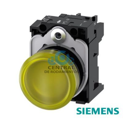 lampara de senalizacion, 22 mm, redondo, plastico, amarillo, lente, liso, con soporte, Modulo LED, CON LED INTGR. 24 V AC/DC, borne de tornillo