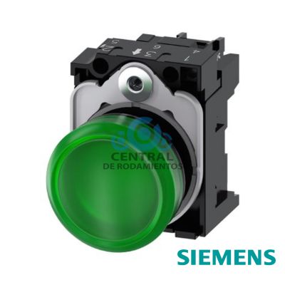 lampara de senalizacion, 22 mm, redondo, plastico, verde, lente, liso, con soporte, Modulo LED, CON LED INTGR. 24 V AC/DC, borne de tornillo