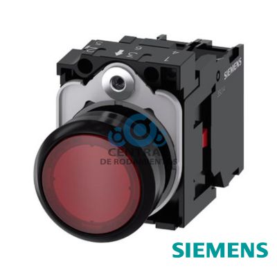 pulsador luminoso, 22 mm, redondo, plastico, rojo, boton, rasante, momentaneo, con soporte, 1NC, modulo de LED con LED intgr. 110 V AC, borne de tornillo