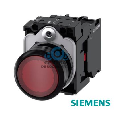 pulsador luminoso, 22 mm, redondo, plastico, rojo, boton, rasante, momentaneo, con soporte, 1NC, modulo de LED con LED intgr. 230 V AC, borne de tornillo