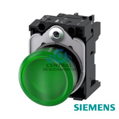 lampara de senalizacion, 22 mm, redondo, plastico, verde, lente, liso, con soporte, Modulo LED, con LED intgr. 230 V AC, borne de tornillo