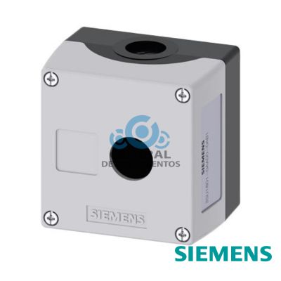 caja para aparatos de mando, 22 mm, circular, caja de plastico, semicaja superior de color gris, 1 punto de mando de plastico, rebaje para plaquita de inscripcion, sin equipamiento