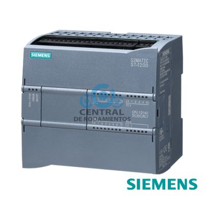 SIMATIC S7-1200, CPU 1214C, CPU compacta, DC/DC/rele, E/S integradas: 14 DI 24 V DC; 10 DO, rele 2 A; 2 AI 0-10 V DC, alimentacion: DC 20,4-28,8 V DC, memoria de programas/datos 150 KB