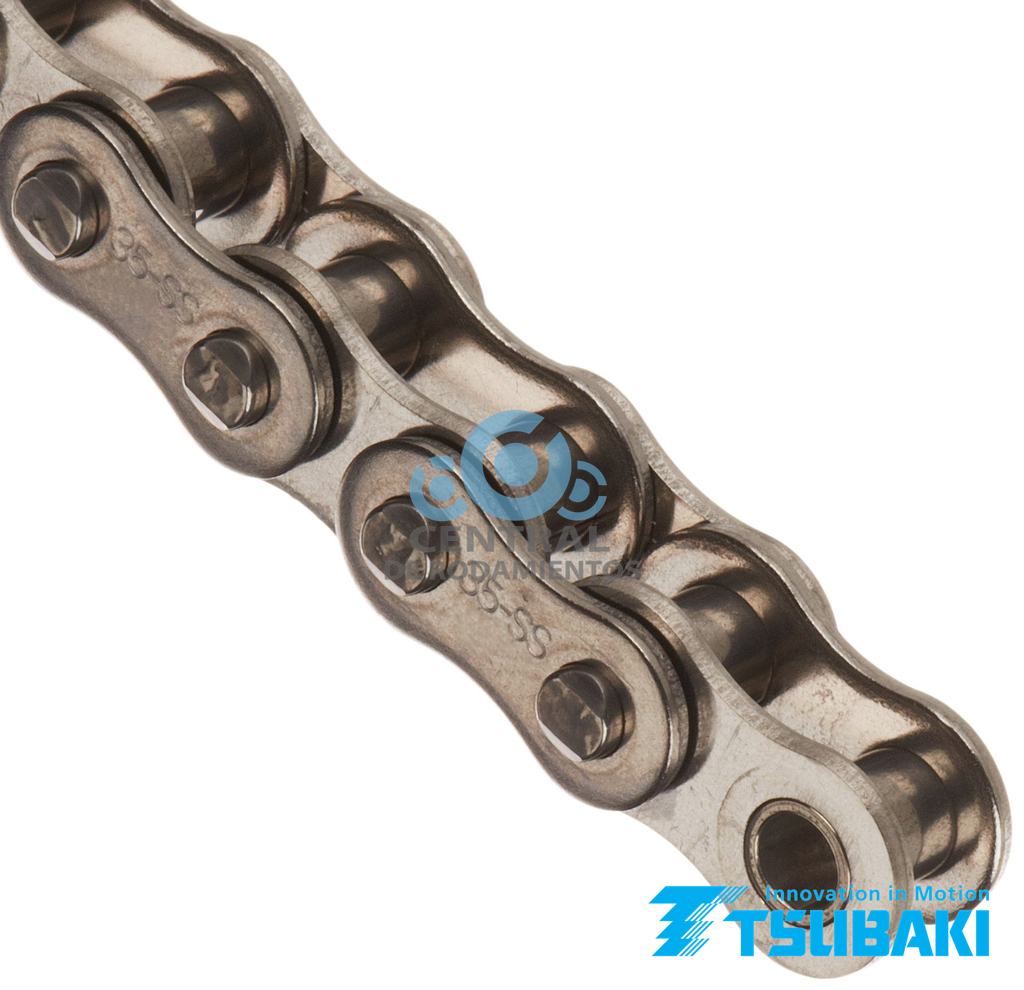 Caja de cadena inoxidable de rodillos remachados, 12B-1R, Numero de cadena & paso 12B / 19.05 mm, Numero de hileras 1, Caja con 10 pies de longitud de cadena, Tsubaki