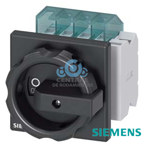 SENTRON, interruptor-seccionador 3LD, interruptor principal, 4 polos, Iu: 16 A, Potencia de empleo / con AC-23 A a 400 V: 7,5 kW, con fijación frontal, 1NC, 1NA, Accionamiento giratorio, negro, 4 taladros Fijación de la maneta