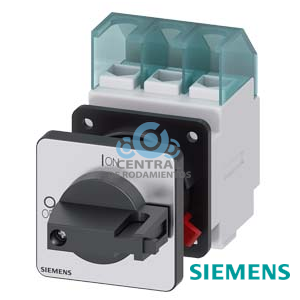 SENTRON, interruptor-seccionador 3LD, interruptor principal, 3 polos, Iu: 25 A, Potencia de empleo / con AC-23 A a 400 V: 9,5 kW, con fijación frontal, accionamiento de muletilla, negro, fijación central 22,5 mm de la maneta