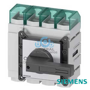 SENTRON, interruptor-seccionador 3LD, interruptor principal, 4 polos, Iu: 160 A, Potencia de empleo / con AC-23 A a 400 V: 75 kW, con fijación frontal, accionamiento de muletilla, negro, Fijación por 4 taladros de la maneta