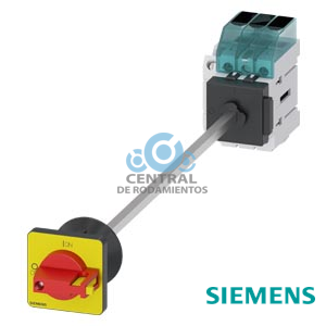 Interruptor-seccionador 3LD3, Iu 16 A interruptor principal de 3 polos potencia asignada de empleo con AC-23 A, con 400V 7,5kW fijación en la base Cuerpo con acoplamiento de puerta Fijación a taladro central 22,5 mm Mando de maneta rojo/amarillo 48x48 mm con bloque de contactos aux. 1 NC + 1 NA