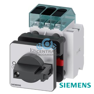 Interruptor-seccionador 3LD3, Iu 16 A interruptor principal de 3 polos potencia asignada de empleo con AC-23 A, con 400V 7,5kW fijación a placa frontal Cuerpo con Fijación a taladro central 22,5 mm Mando de maneta negro 48x48 mm con bloque de contactos aux. 1 NC + 1 NA