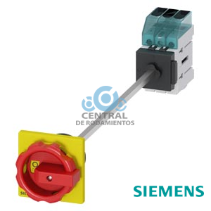 Interruptor-seccionador 3LD3, Iu 32 A interruptor principal de 3 polos potencia asignada de empleo con AC-23 A, con 400V 11,5kW fijación en la base Cuerpo con acoplamiento de puerta Fijación a taladro central 22,5 mm Mando giratorio rojo/amarillo 66 x 66 mm