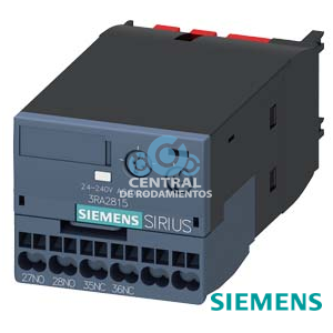 variante retardada electrónicamente de bloque de contactos auxiliares, retardado a desexcitación, sin señal de control, relé 1 NC + 1 NA, rango de tiempo 0,05-100 s, 24-240 V AC/DC, 50/60 Hz, varistor para amortiguar las bobinas de contactor integrado, borne de resorte, abrochable por el frente a contactores 3RT20 y contactores auxiliares 3RH2