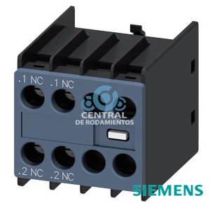 bloque de contactos auxiliares, por el frente, 2 NC, .1/.2, .1/.2, --/--, --/--, circuito: 1 NC, 1 NC, --, --, borne de tornillo, para contactores 3RT2 y contactores auxiliares 3RH2