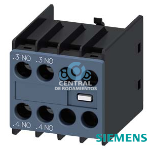 bloque de contactos auxiliares, por el frente, 2 NA, .3/.4, .3/.4, --/--, --/--, circuito: 1 NA, 1 NA, --, --, borne de tornillo, para contactores 3RT2 y contactores auxiliares 3RH2