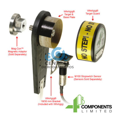 Whirligig® adaptador de montaje universal para sensores inductivos de velocidad. Montaje en eje con rosca 1/2" UNC o Mag-Con™ magnético. Opciones de 1-8 objetivos. Fácil instalación y alta fiabilidad.