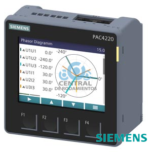 SENTRON PAC4220, Power Monitoring Device con pantalla TFT en color PMD-III según IEC61557-12 energía activa clase 0,2 (clase 0,2S según IEC62053-22) 96 x 96 mm, trifásico, 45 - 65 Hz Ue nominal: 690/400 V Ie nominal: X/1 A o bien X/5 A fuente de rango amplio de entrada AC/DC 95 a 250 V +-10% (AC), 110 a 270 V +-10% (DC) conexión por borne de tornillo aparato para montaje en panel para medir magnitudes eléctricas energía aparente/activa/reactiva / cos phi / THDu / THDi / armónicos pares e impares por fase hasta el 64.º