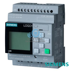 LOGO! 24CE, módulo lógico, display FA/E/S: 24 V/24 V/24 V trans., 8 DI (4 AI)/4 DO, mem. 400 bloques, posibilidad de ampliación modular, Ethernet servidor web integrado, Datalog, páginas web