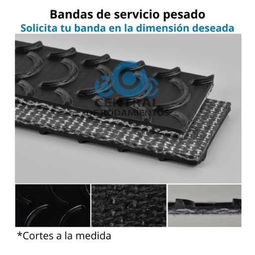 [B-PVC120-CRES] Banda para transporte en pendientes pronunciadas, patron de crestas, 120 PIW, PVC con tejido de poliester, B-PVC120-CRES