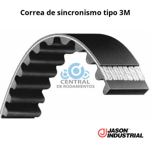 Correa de sincronismo, 513-3M-9, Longitud externa 513 mm, Numero de dientes 171,  Ancho 9 mm, jason