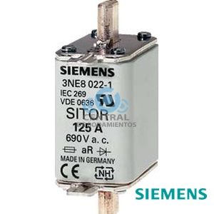 Cartucho de fusibles SITOR, con contactos de cuchilla, NH00, Entrada: 100 A, gS, Un AC: 690 V, Un DC: 250 V, indicador de fusion superior