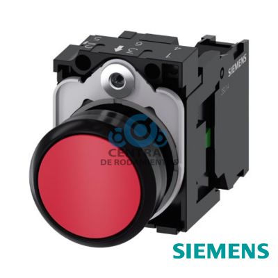 pulsador, 22 mm, redondo, plastico, rojo, boton, rasante, momentaneo, con soporte 1 NA, borne de tornillo