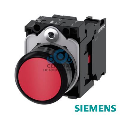 pulsador, 22 mm, redondo, plastico, rojo, boton, rasante, momentaneo, con soporte 1NC, borne de tornillo