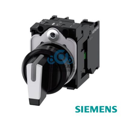 Selector/Maneta, iluminable, 22 mm, redondo, plastico, blanco, selector, corto, 3 posiciones I-O-II, sostenido, 10:30h/12h/13:30 h, con soporte, 1 NA, 1 NA, borne de tornillo