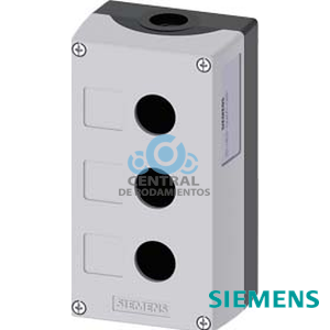 caja para aparatos de mando, 22 mm, redondo, caja de plastico, Parte superior de la caja de color gris, 3 puntos de mando de plastico, rebaje para plaquitas de inscripcion, sin equipamiento