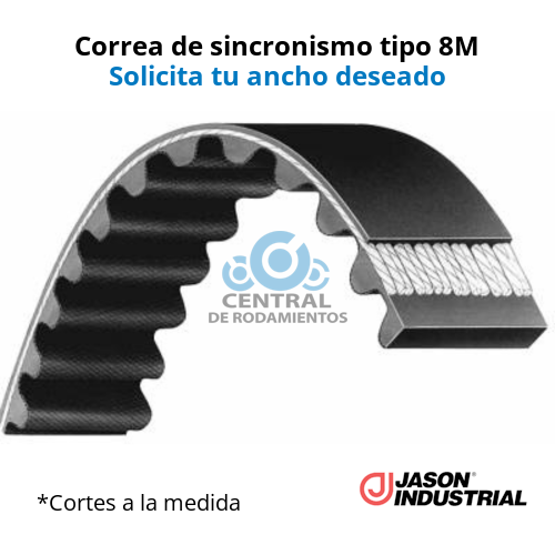 Manga de sincronismo, 896-8M, Longitud 896 mm, Numero de dientes 112, JASON, Cortes a la medida segun el ancho deseado