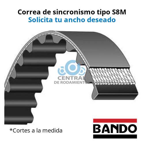 Manga de sincronismo, S8M-1160, Longitud 1160 mm, Numero de dientes 145, BANDO, Cortes a la medida segun el ancho deseado