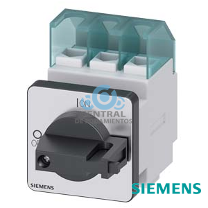 SENTRON, interruptor seccionador 3LD, interruptor principal, 3 polos, Iu: 25 A, potencia de empleo / con AC-23 A a 400 V: 9,5 kW, con fijación frontal  , accionamiento de muletilla, negra, fijación por 4 taladros de la maneta