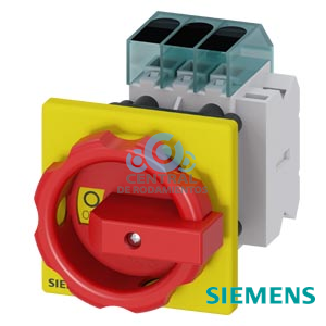 Interruptor-seccionador 3LD3, Iu 16 A interruptor principal de 3 polos potencia asignada de empleo con AC-23 A, con 400V 7,5kW fijación a placa frontal Cuerpo con Fijación a taladro central 22,5 mm Mando giratorio rojo/amarillo 66 x 66 mm con bloque de contactos aux. 1 NC + 1 NA