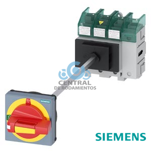 SENTRON, interruptor seccionador 3LD5 UL, pulsador de parada de emergencia, 4 polos, aprobado según UL489, UL60947-4-1 e IEC60947-3, UL: 60 A, SCCR 50 kA a 480 V AC, potencia de empleo a 480 V AC trifásico: 40 hp, IEC: 63 A, potencia de empleo con 23 A AC a 400 V: 30 kW, fijación en base con acoplamiento de puerta, variante neutralizable de accionamiento giratorio, parada de emergencia, 4 taladros fijación de la maneta, sin compensación de tolerancia, incluye tapas cubrebornes para el lado de alimentación