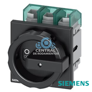 SENTRON, interruptor seccionador 3LD5 UL, interruptor principal, 3 polos, aprobado según UL489, UL60947-4-1 e IEC60947-3, UL: 60 A, SCCR 50 kA a 480 V AC, potencia de empleo a 480 V AC trifásico: 40 hp, IEC: 63 A, potencia de empleo con 23 A AC a 400 V: 30 kW, con fijación frontal, accionamiento giratorio, negra, 4 taladros fijación de la maneta, incluye tapas cubrebornes para el lado de alimentación