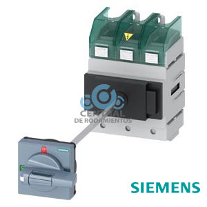 SENTRON, interruptor-seccionador 3LD5 UL, interruptor principal, 3 polos, aprobado según UL 489, UL 60947-4-1 e IEC 60947-3, UL: 100 A, SCCR 65 kA a 480 V AC, potencia de empleo a 480 V AC trifás.: 60 hp, IEC: 100 A, potencia de empleo con 23 A AC a 400 V: 45 kW, fijación en base con acoplamiento de puerta, variante neutralizable de accionamiento giratorio, estándar, 4 taladros fijación de la maneta sin compensación de tolerancia, incluye tapas cubrebornes para el lado de alimentación