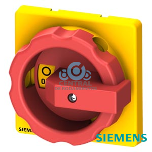 Accionamiento giratorio, muletilla rojo/amarillo, para cuatro agujeros de fijación frontal, con eje 300mm de longitud y acoplamiento, para 25A y 32A, Accesorios para interruptores e interruptor de parada de emergencia 3LD2