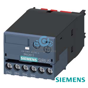 variante retardada electrónicamente de bloque de contactos auxiliares, retardado a la excitación, relé 1 NC + 1 NA, rango de tiempo 0,05-100 s, 24-240 V AC/DC, 50/60 Hz, varistor para amortiguar las bobinas de contactor integrado, borne de tornillo, abrochable por el frente a contactores 3RT20 y contactores auxiliares 3RH2