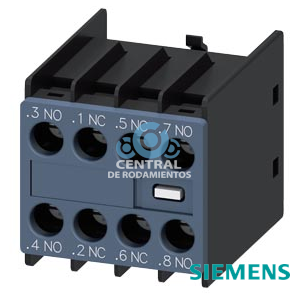 bloque de contactos auxiliares, por el frente, 2 NA + 2 NC, 11 U, .3/.4, .1/.2, .5/.6, .7/.8, circuito: 1 NA, 1 NC, 1 NC (retrasado), 1 NA (anticipado), borne de tornillo, para contactores 3RT2 y contactores auxiliares 3RH2