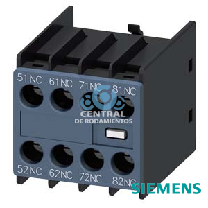 bloque de contactos auxiliares, por el frente, 4 NC, 51/52, 61/62, 71/72, 81/82, circuito: 1 NC, 1 NC, 1 NC, 1 NC, borne de tornillo, con codificación física, solo con contactores auxiliares 3RH2140 y 3RH2440 combinable (según EN 50011)