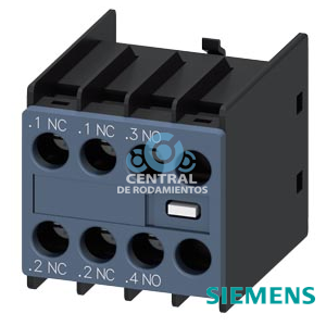 bloque de contactos auxiliares, por el frente, 1 NA + 2 NC, .1/.2, .1/.2, .3/.4, --/--, circuito: 1 NC, 1 NC, 1 NA, --, borne de tornillo, para contactores 3RT2 y contactores auxiliares 3RH2