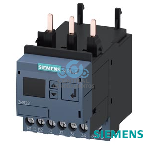 relé de vigilancia, adosable a contactor 3RT2, Tamaño S0 Standard, ajuste digital Vigilancia de corriente aparente/activa 4...40 A, 20...400 Hz, trifásico Alimentación 24 V AC/DC 1 conmutado, 1 salida estática para alarmas y advertencias Vigilancia de rebase por exceso o defecto de la intensidad pérdida de fase, rotura de hilo secuencia de fases corriente de defecto corriente de bloqueo Advertencia y umbrales de alarma con o sin memoria de fallos Retardo de arranque 0-99 s Supresión de picos perturbadores 0-30 s Pausa tras error 0-300 min sistema de(*)