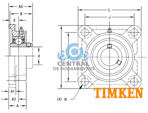 [UCF205-16-TIMKEN] CHUMACERA DE PARED 4 AGUJEROS,  DE 1"